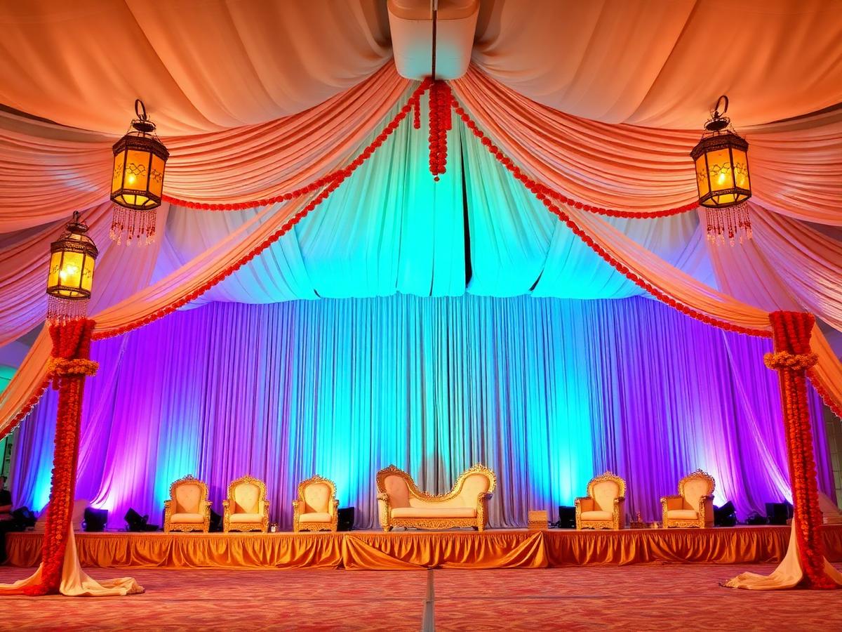 A four-post floral mandap, laid out in the designer before a single stem was ordered.